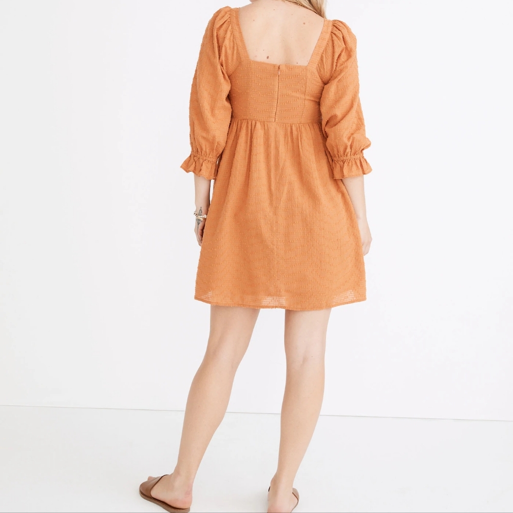 Madewell NWT Women's Mulled Cider Puff Sleeve Babydoll Cotton Orange Dress 10 - Picture 6 of 8